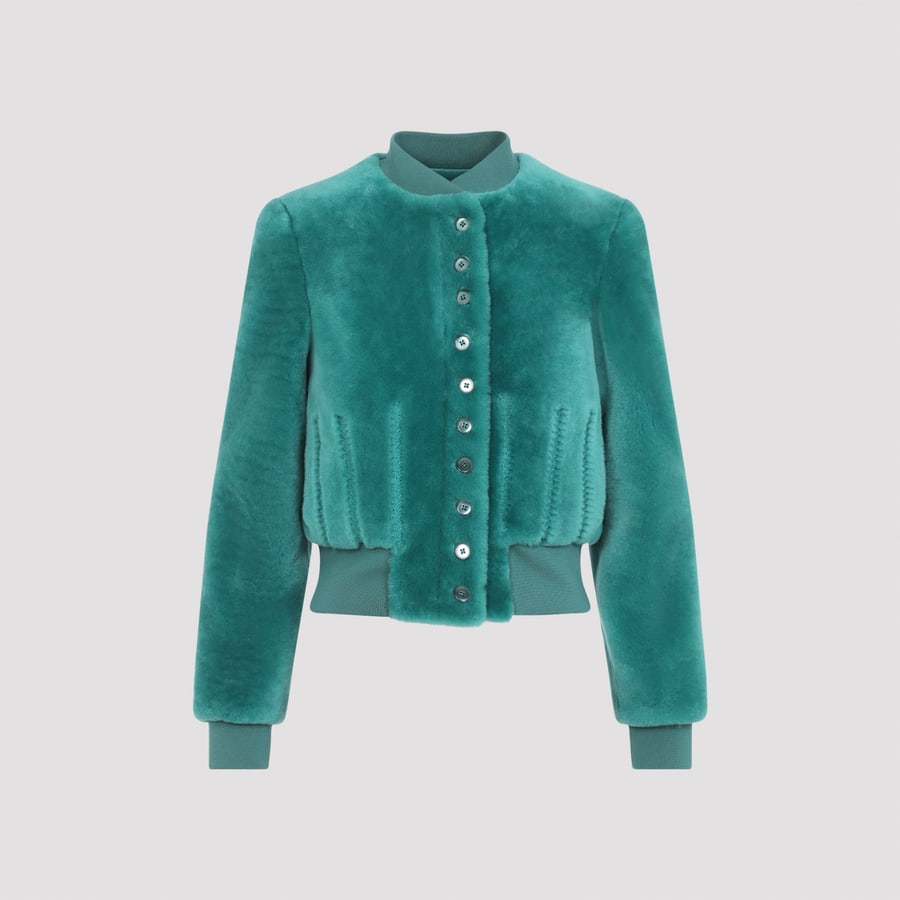 Alexander McQueen Alexander McQueen Cropped Shearling Bomber Jacket, view 3
