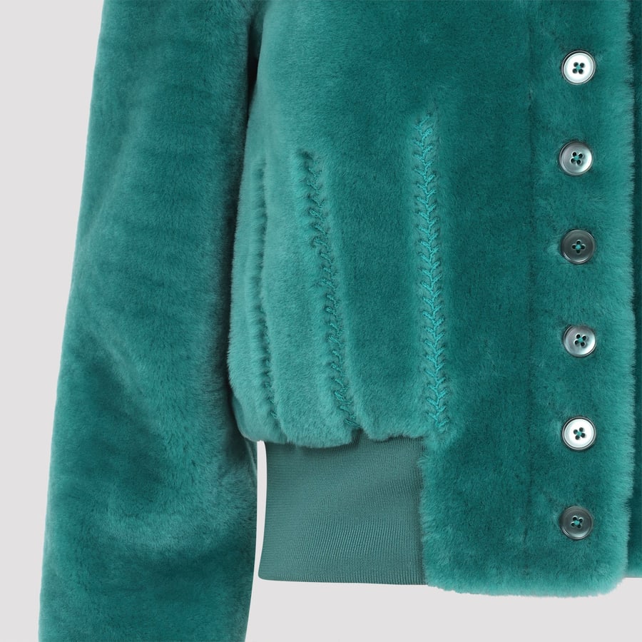 Alexander McQueen Alexander McQueen Cropped Shearling Bomber Jacket, view 6