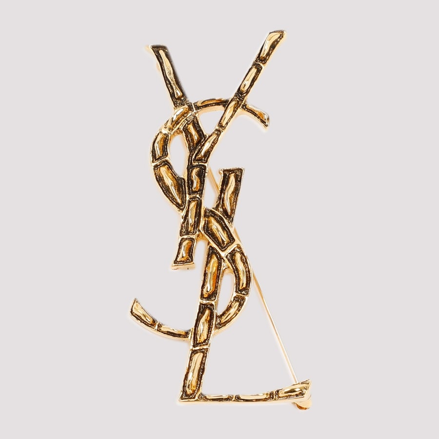 Saint Laurent Opyum Textured Coco Brooch, view 3