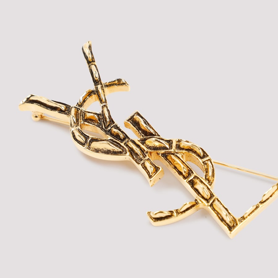 Saint Laurent Opyum Textured Coco Brooch, view 5