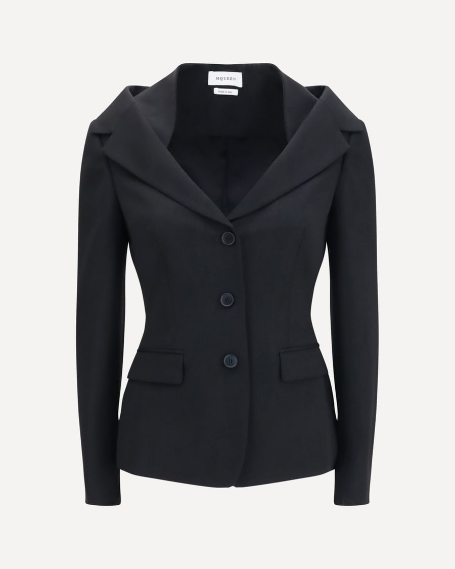 Alexander McQueen Structured off-shoulder Jacket with harness details