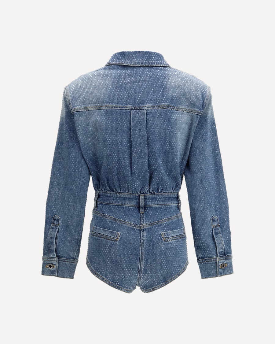 self-portrait Rhinestone denim Jacket, view 2