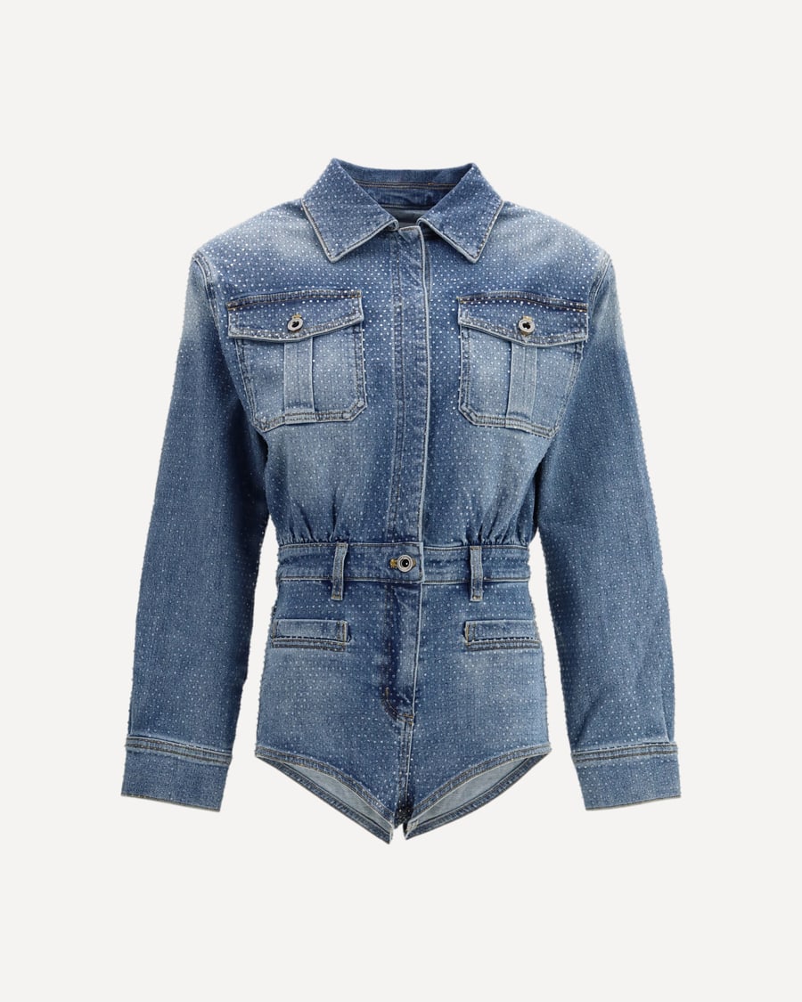 self-portrait Rhinestone denim Jacket, view 3