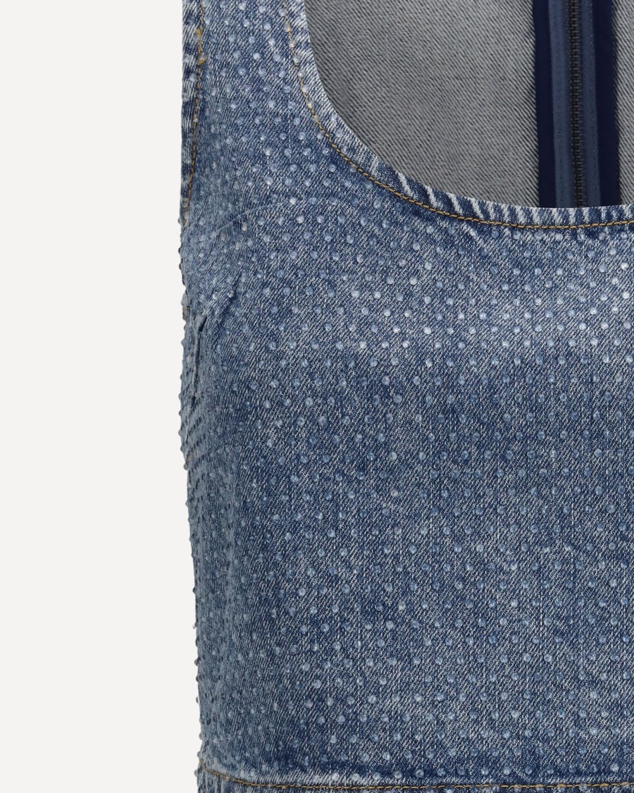self-portrait Rhinestone denim crop Top, view 5