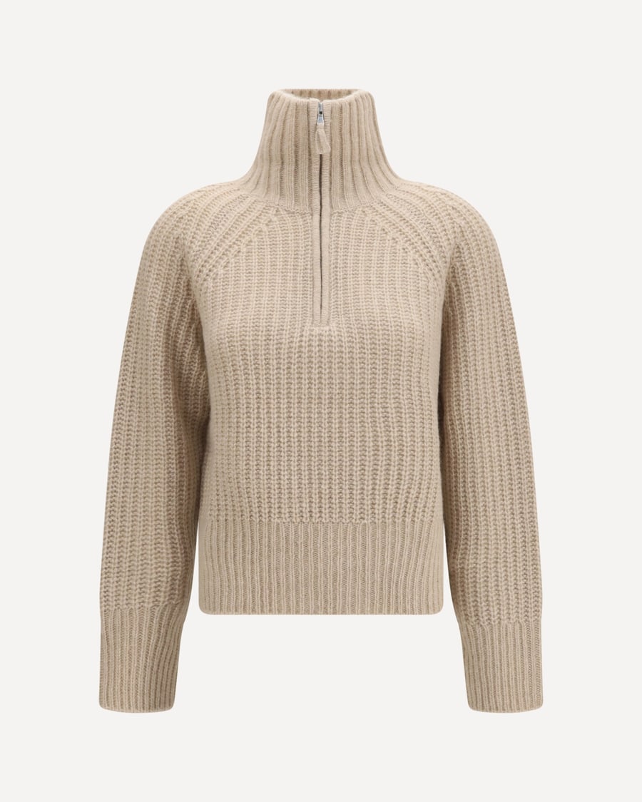 ALLUDE Ribbed Troyer Sweater with zip, view 3