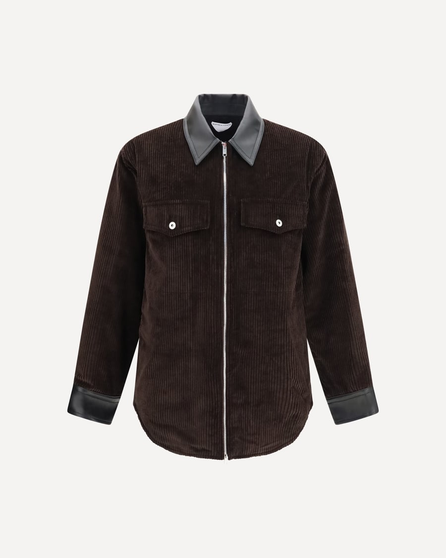 Bottega Veneta Corduroy Jacket with leather collar, view 3