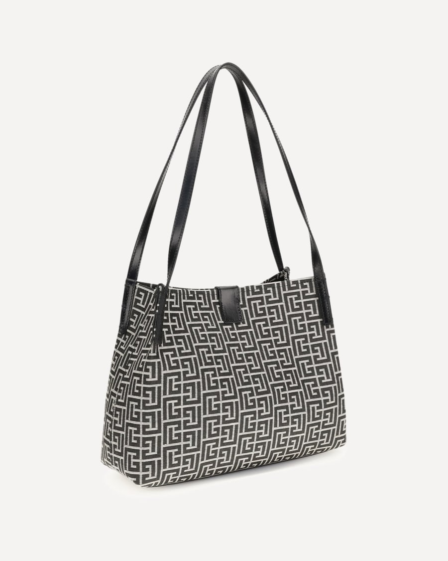 Balmain Jacquard and leather Tote Bag, view 2