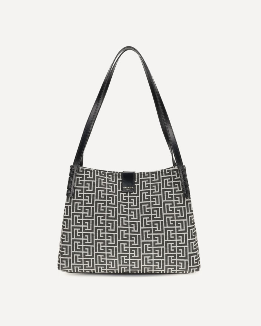 Balmain Jacquard and leather Tote Bag, view 3