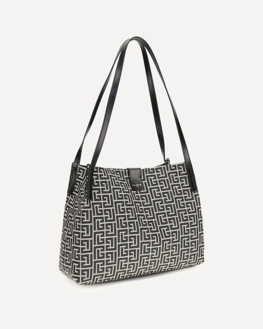 Balmain Jacquard and leather Tote Bag, view 4