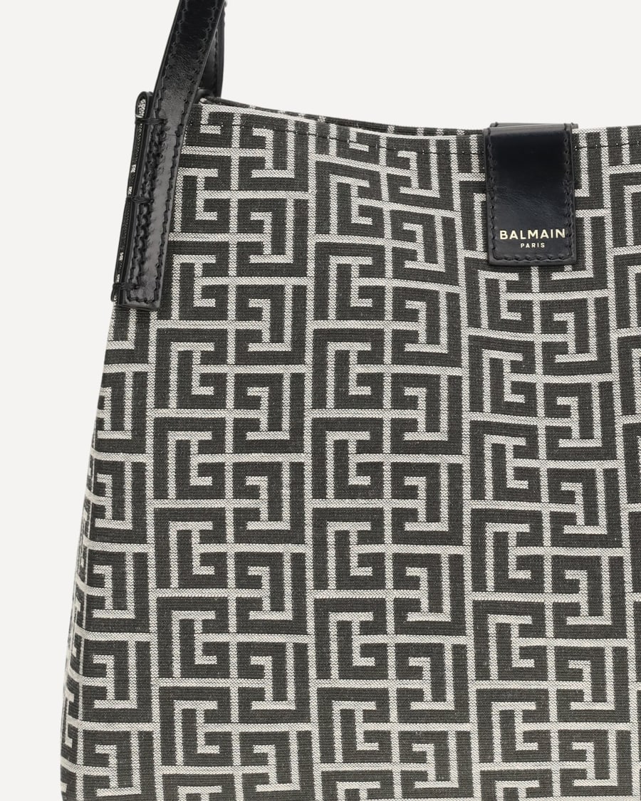 Balmain Jacquard and leather Tote Bag, view 6