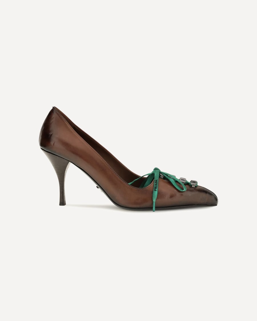 Prada Leather lace-up Pumps, view 3