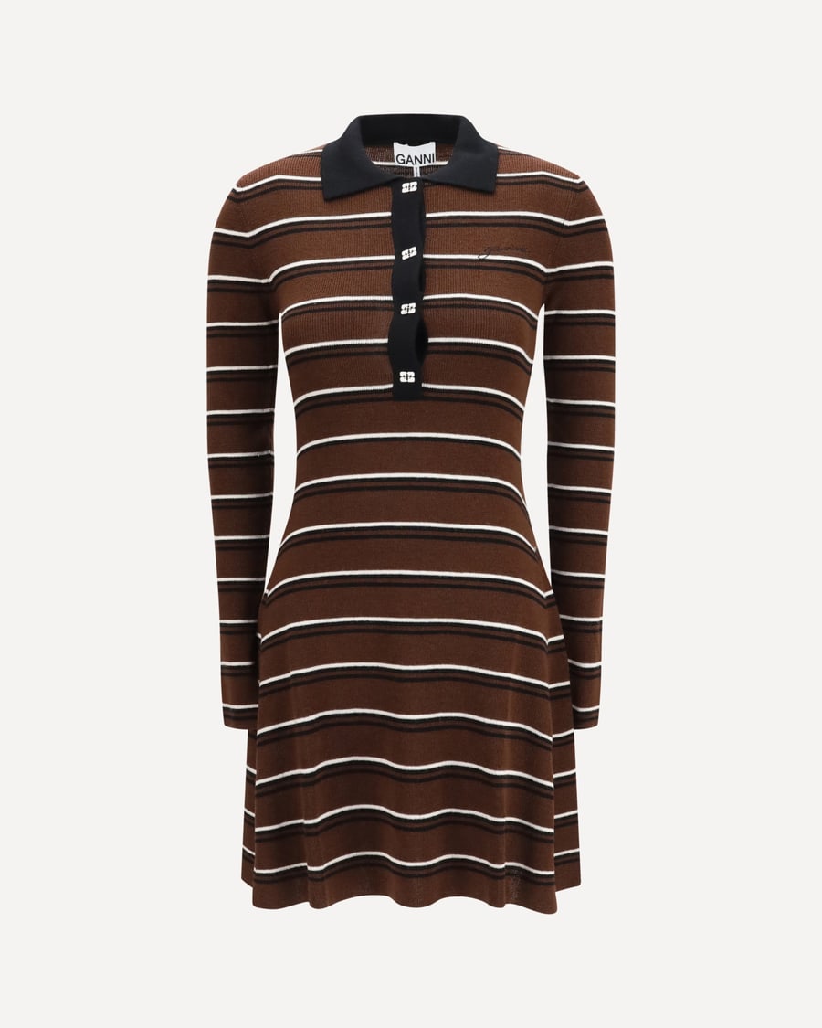 Ganni Striped wool polo Dress, view 3
