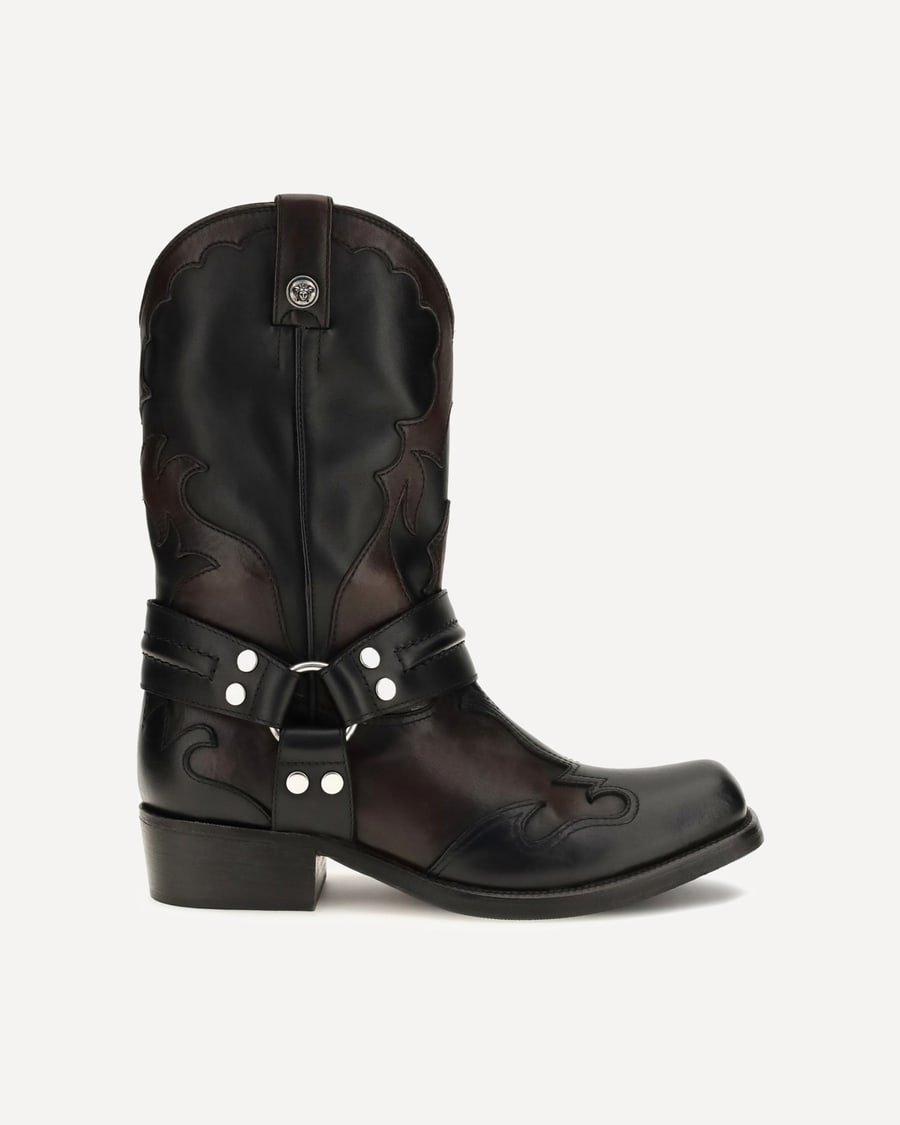 Versace Sylvester leather Cowboy Boots, view 3