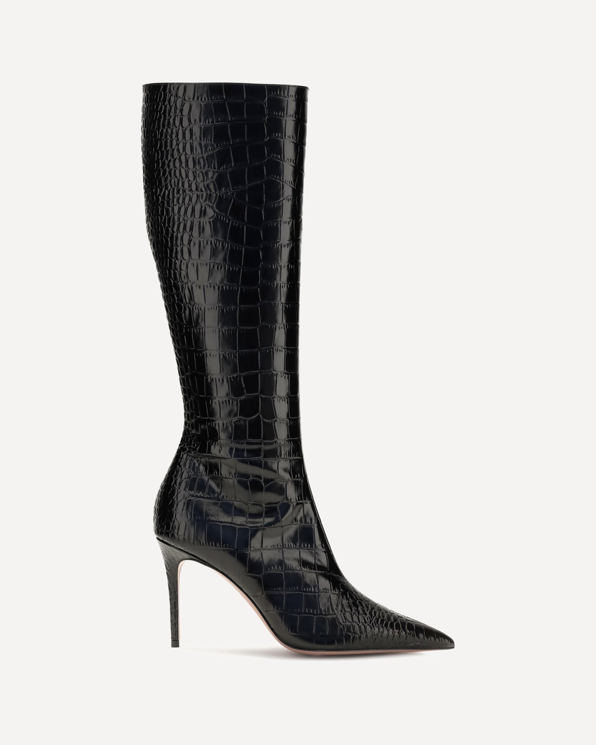 PARIS TEXAS Vera crocodile-effect leather knee-high Boots