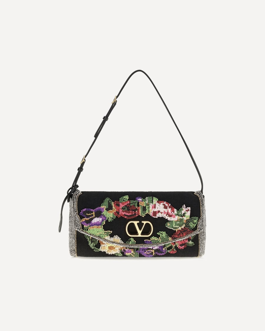 Valentino Garavani Small Devain embroidered Shoulder Bag, view 3