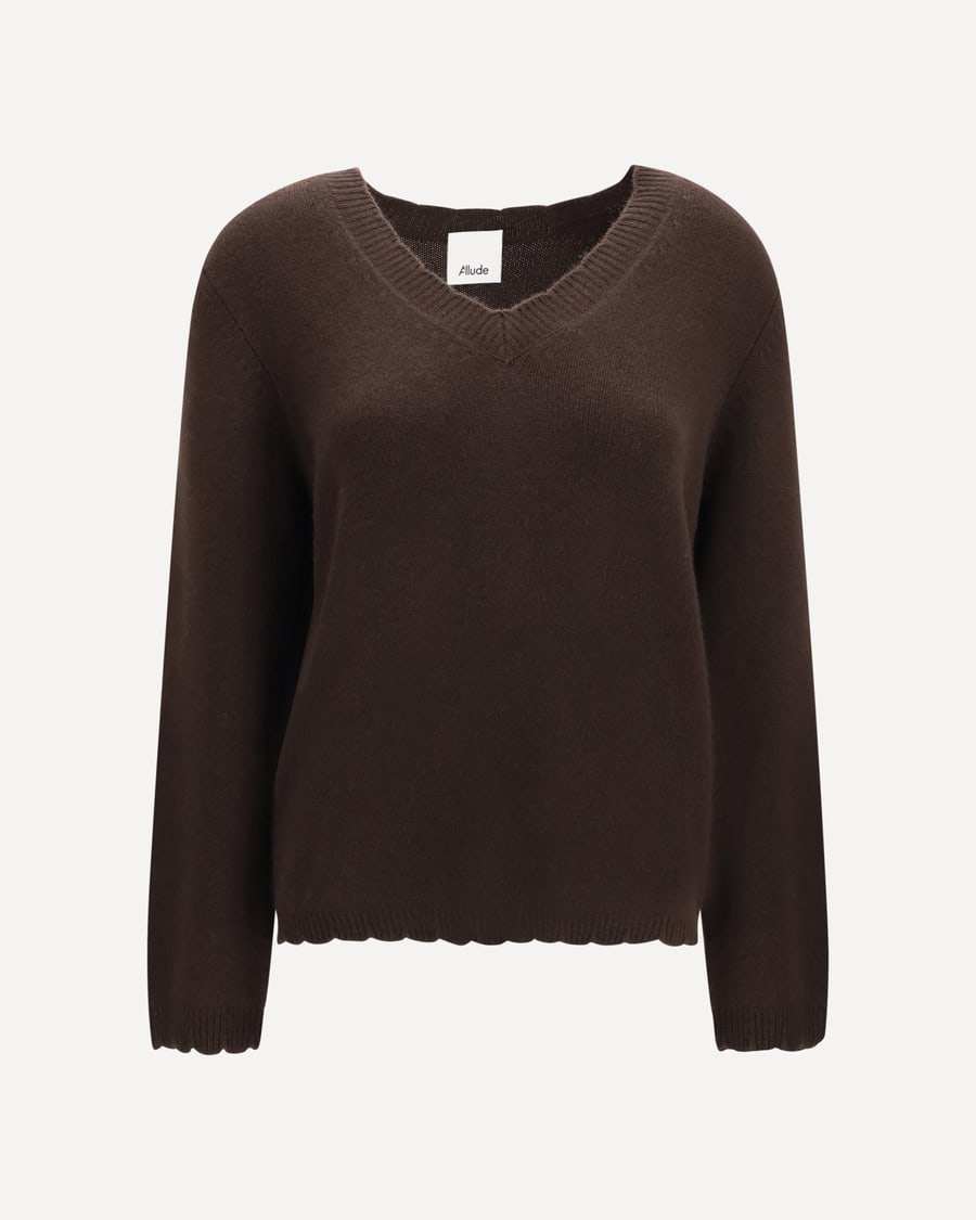 ALLUDE V neck Sweater, view 3