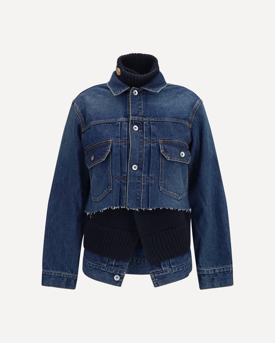 SACAI Denim Jacket with wool knit layer