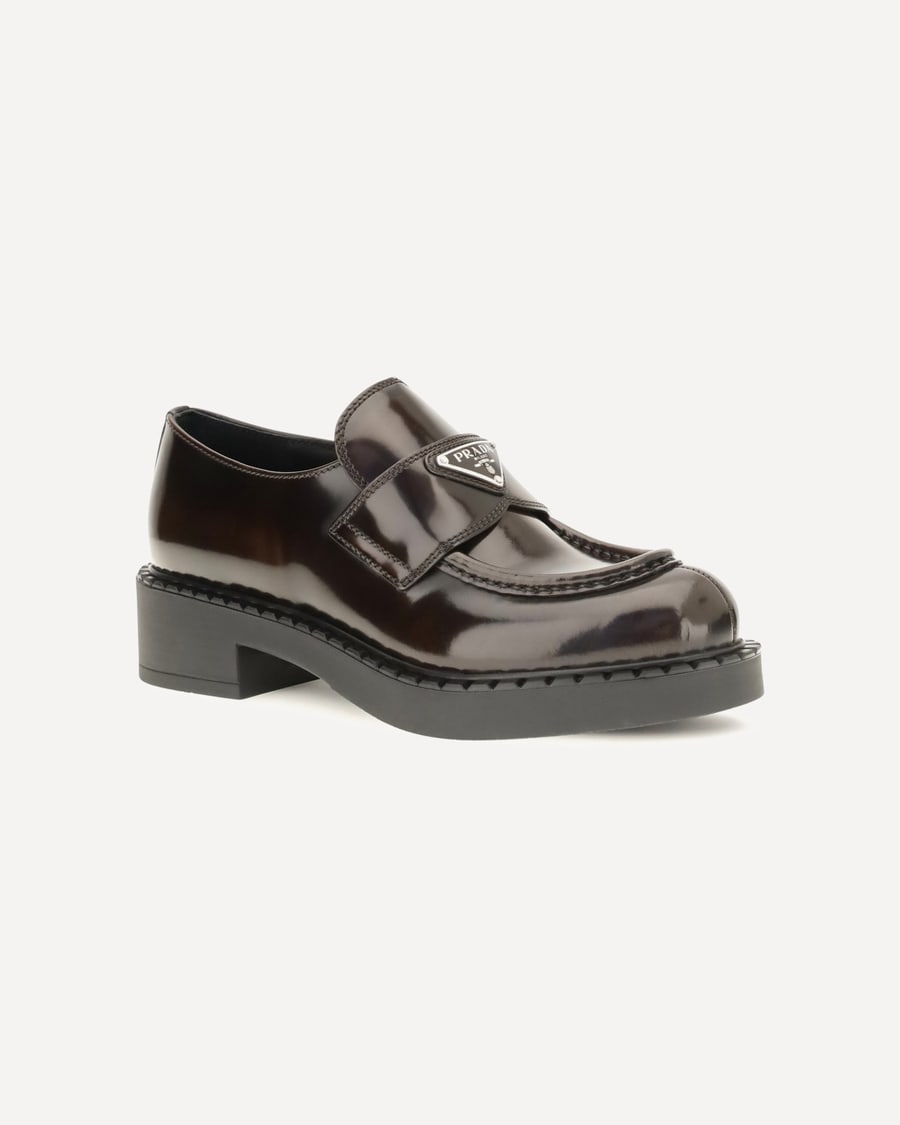 Prada Leather logo Loafers, view 4