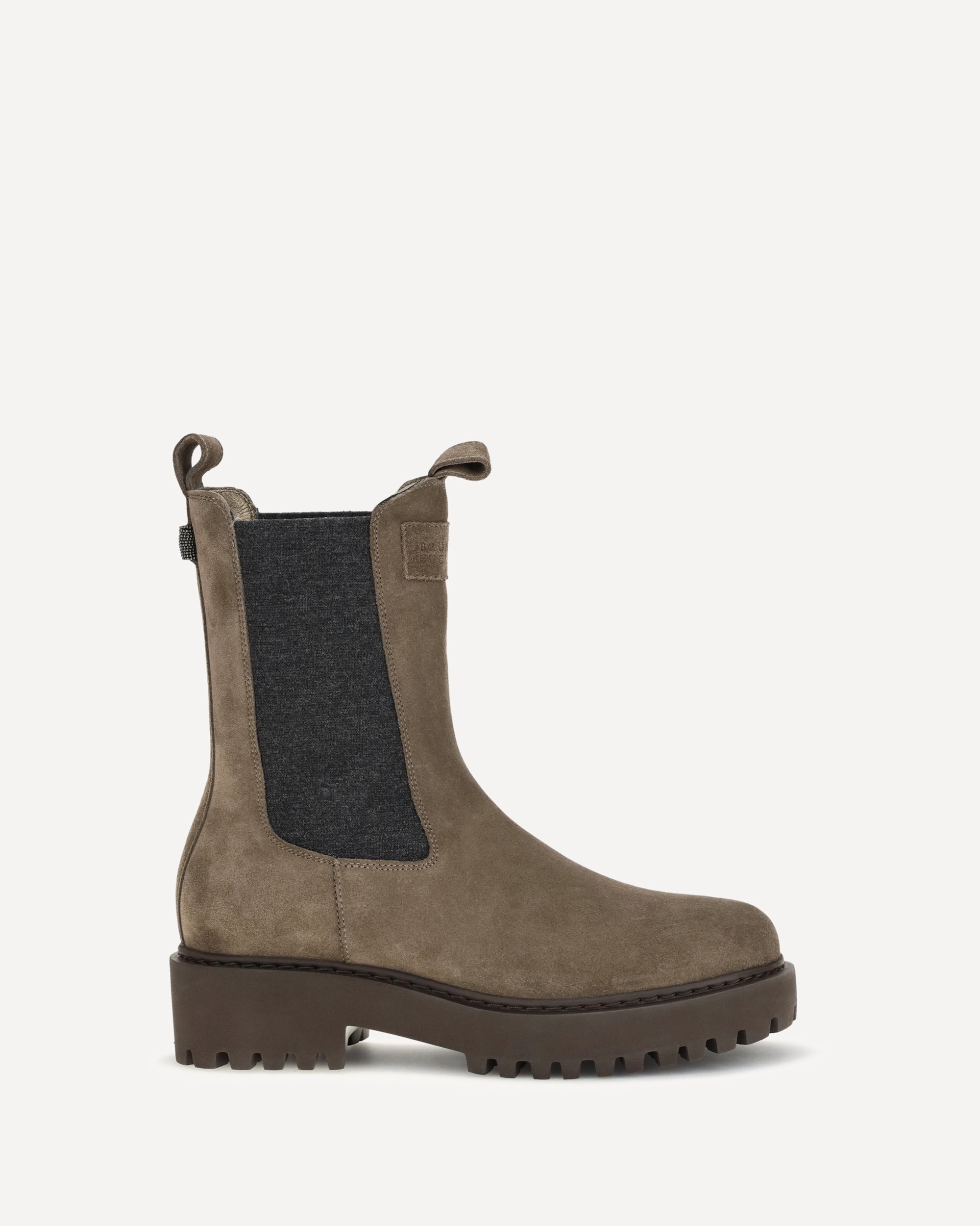 Brunello Cucinelli Suede ankle Boots with knit insert and Precious Loop detail
