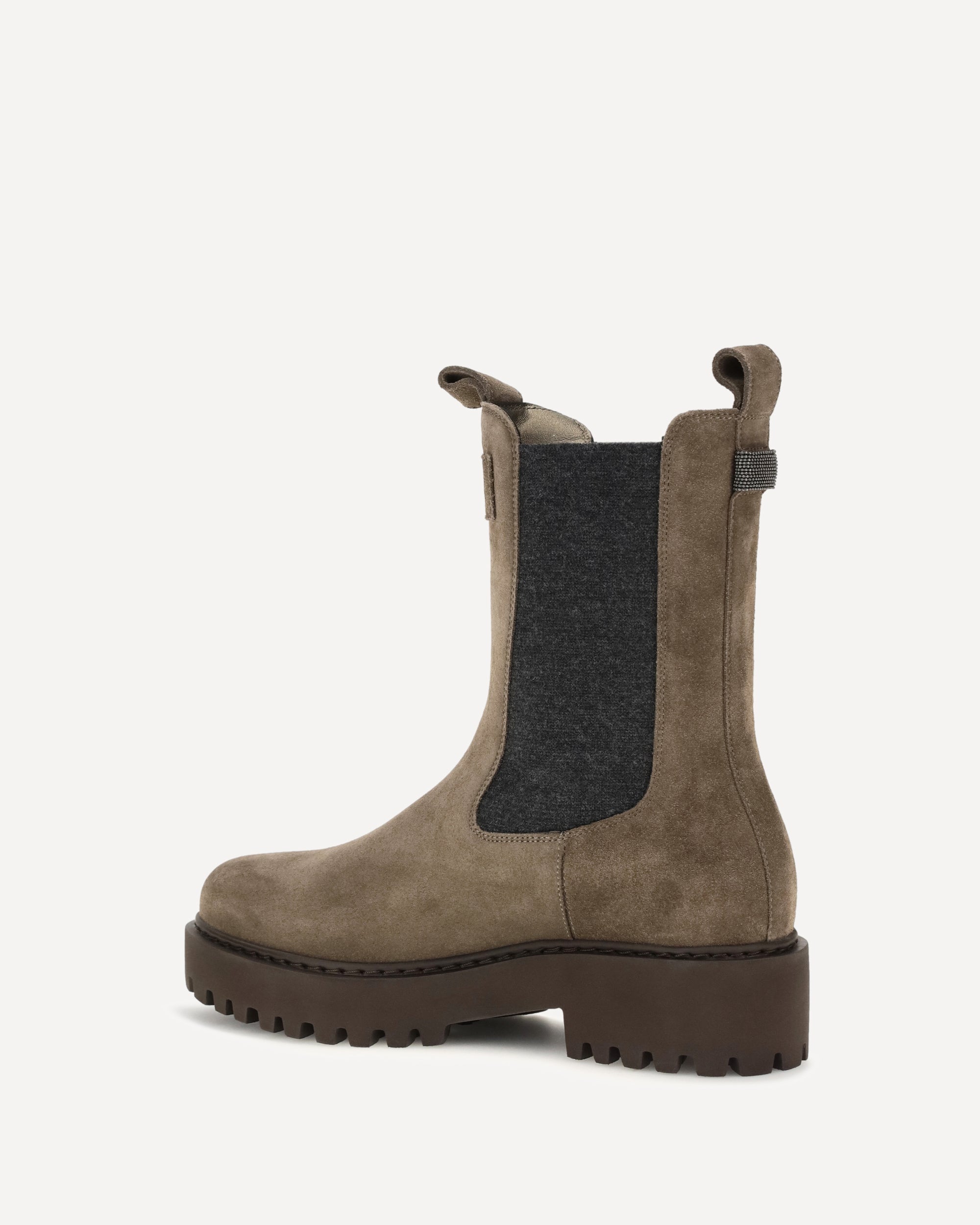 Brunello Cucinelli Suede ankle Boots with knit insert and Precious Loop detail, view 2