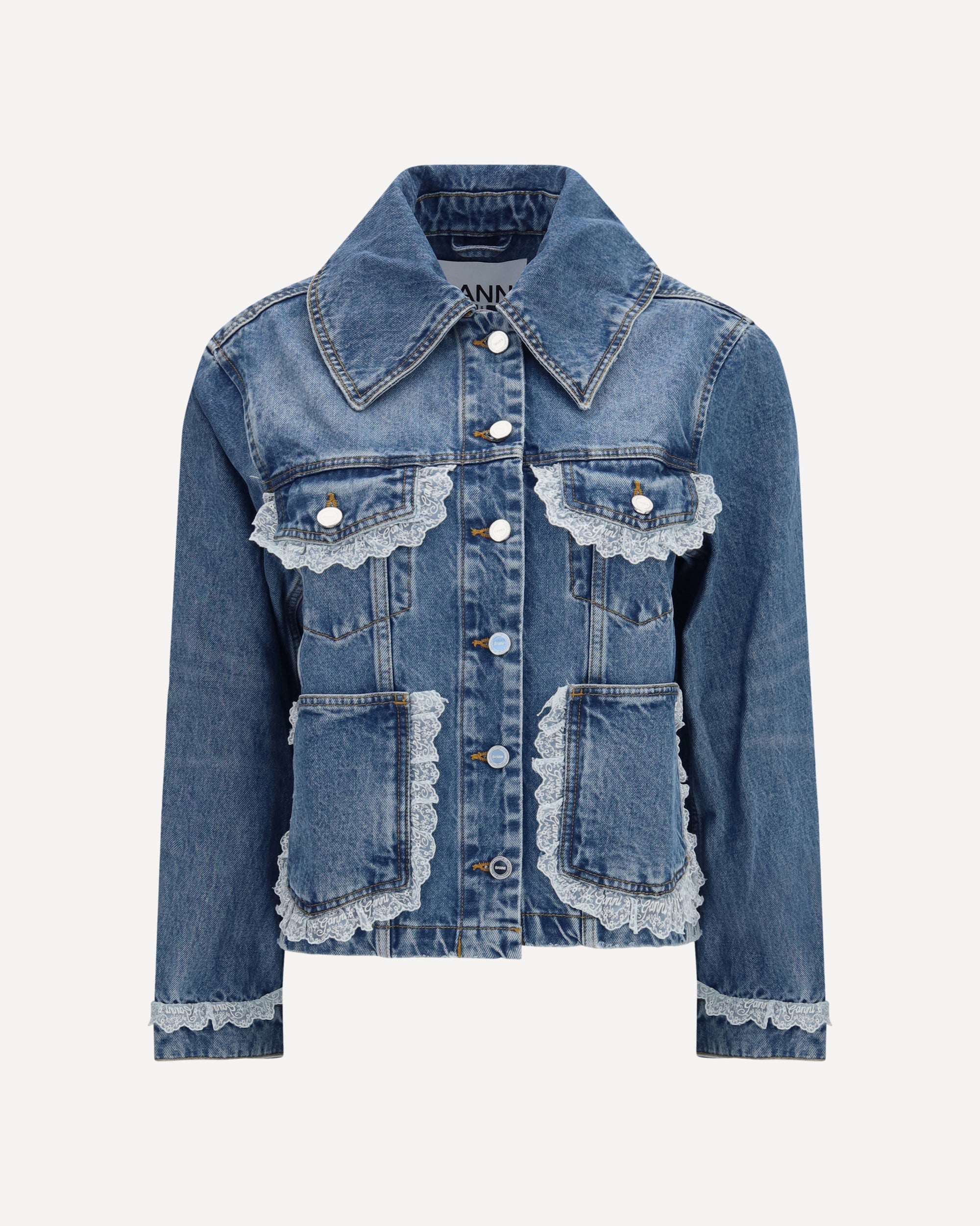 Ganni Rigid denim Jacket with lace details