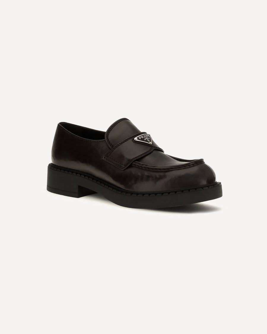 Prada Brushed leather Loafers with triangle logo, view 4