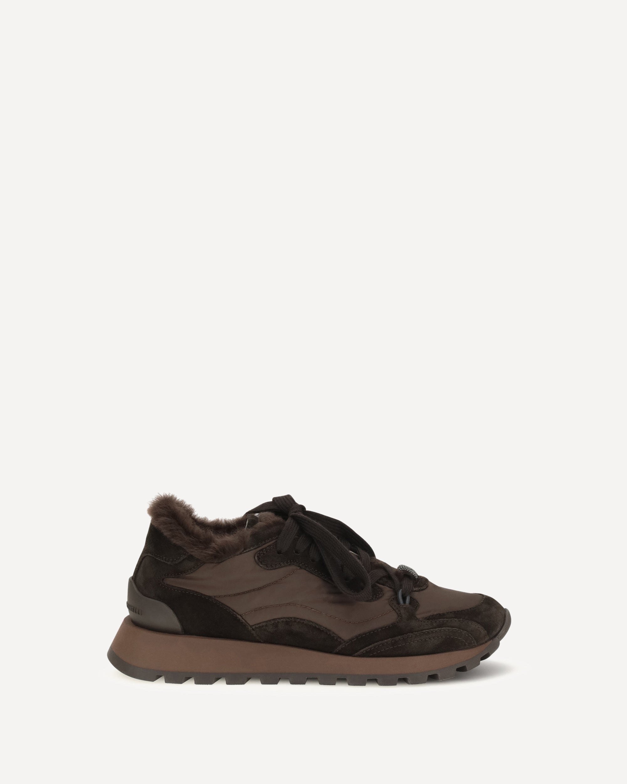Brunello Cucinelli Suede and techno fabric Sneakers with shearling lining and monile