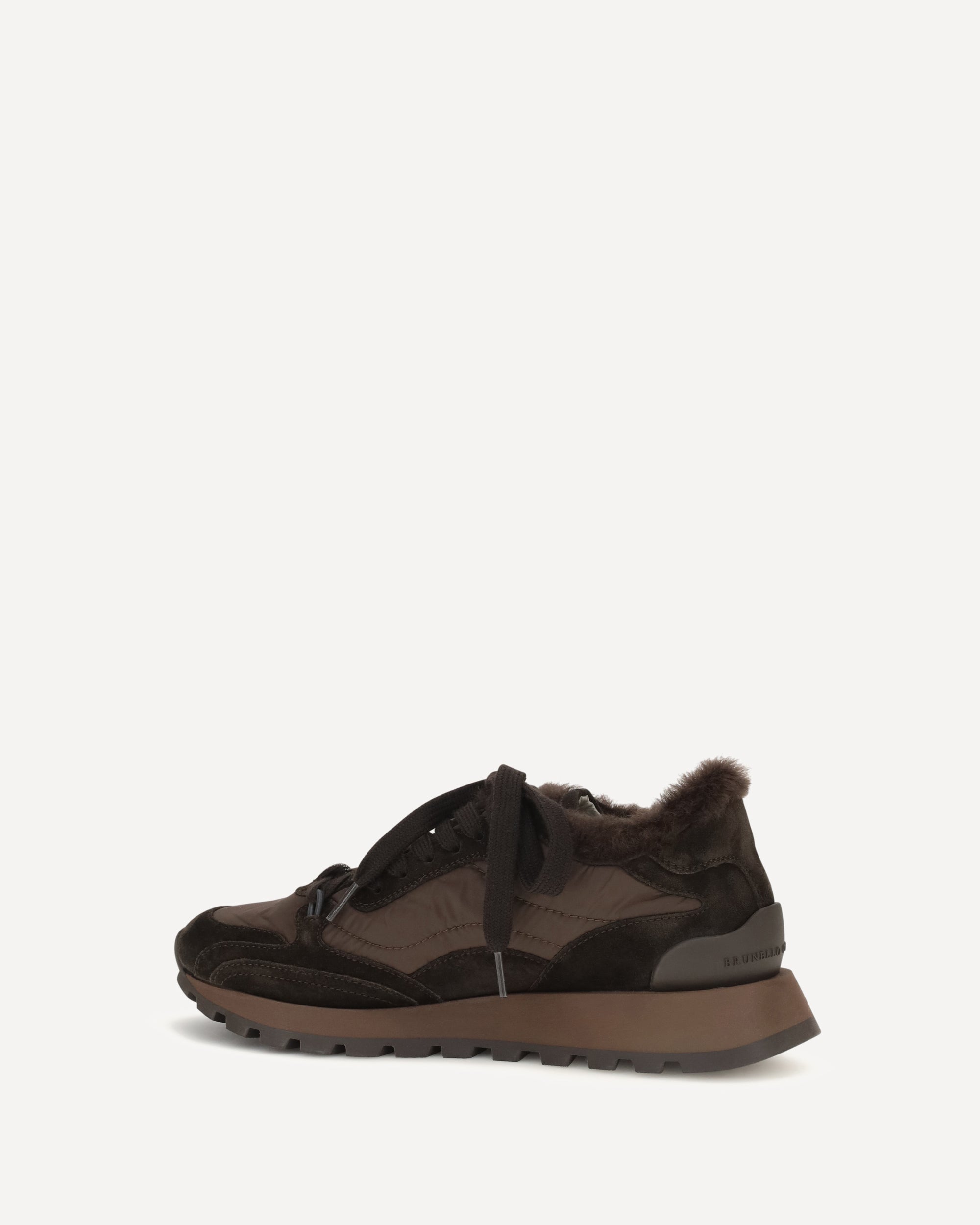 Brunello Cucinelli Suede and techno fabric Sneakers with shearling lining and monile, view 2