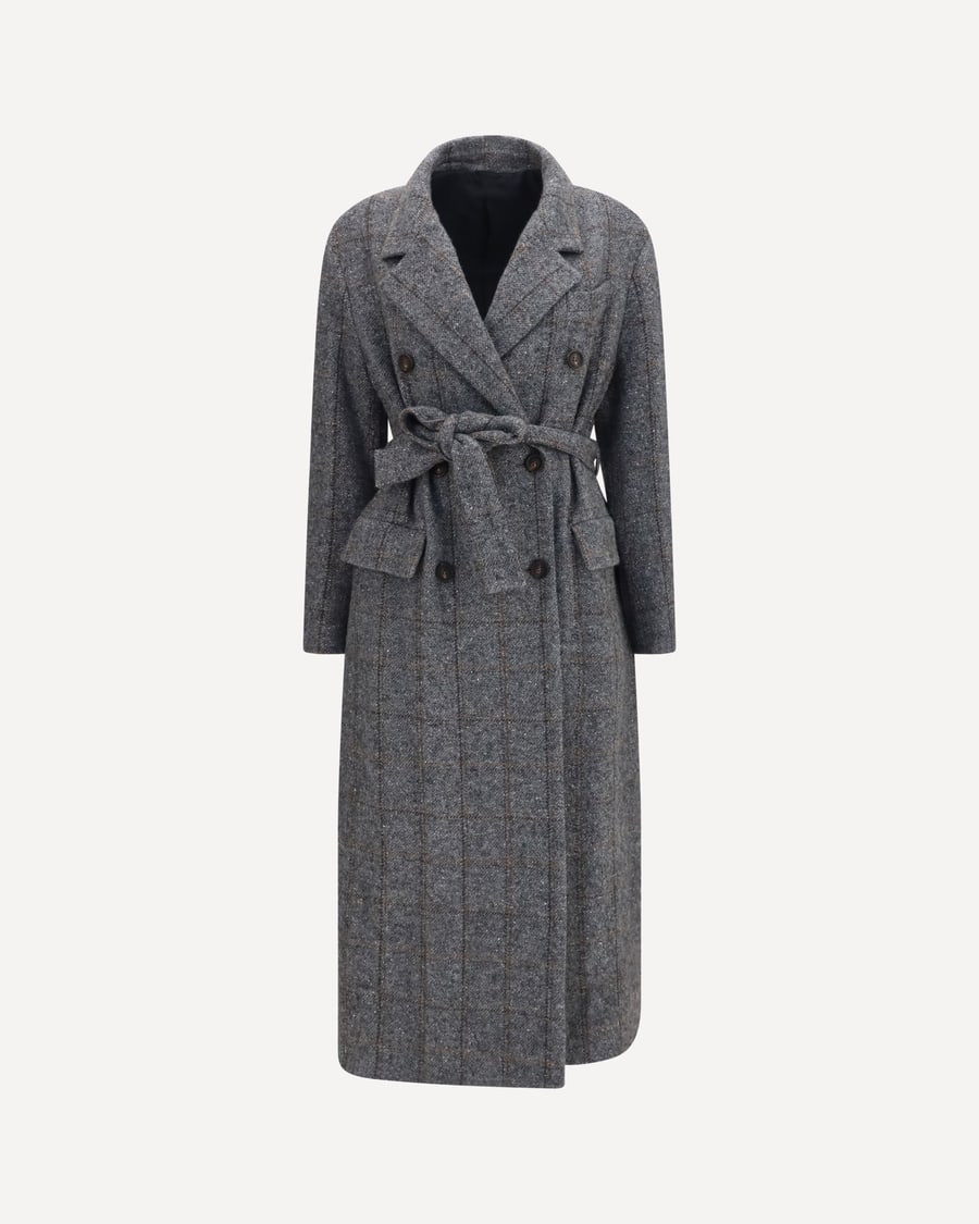 Brunello Cucinelli Long alpaca-blend Coat with belt, view 3
