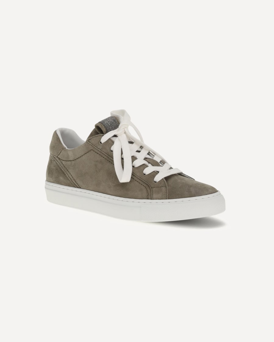 Brunello Cucinelli Suede Sneakers with Precious Loop, view 4