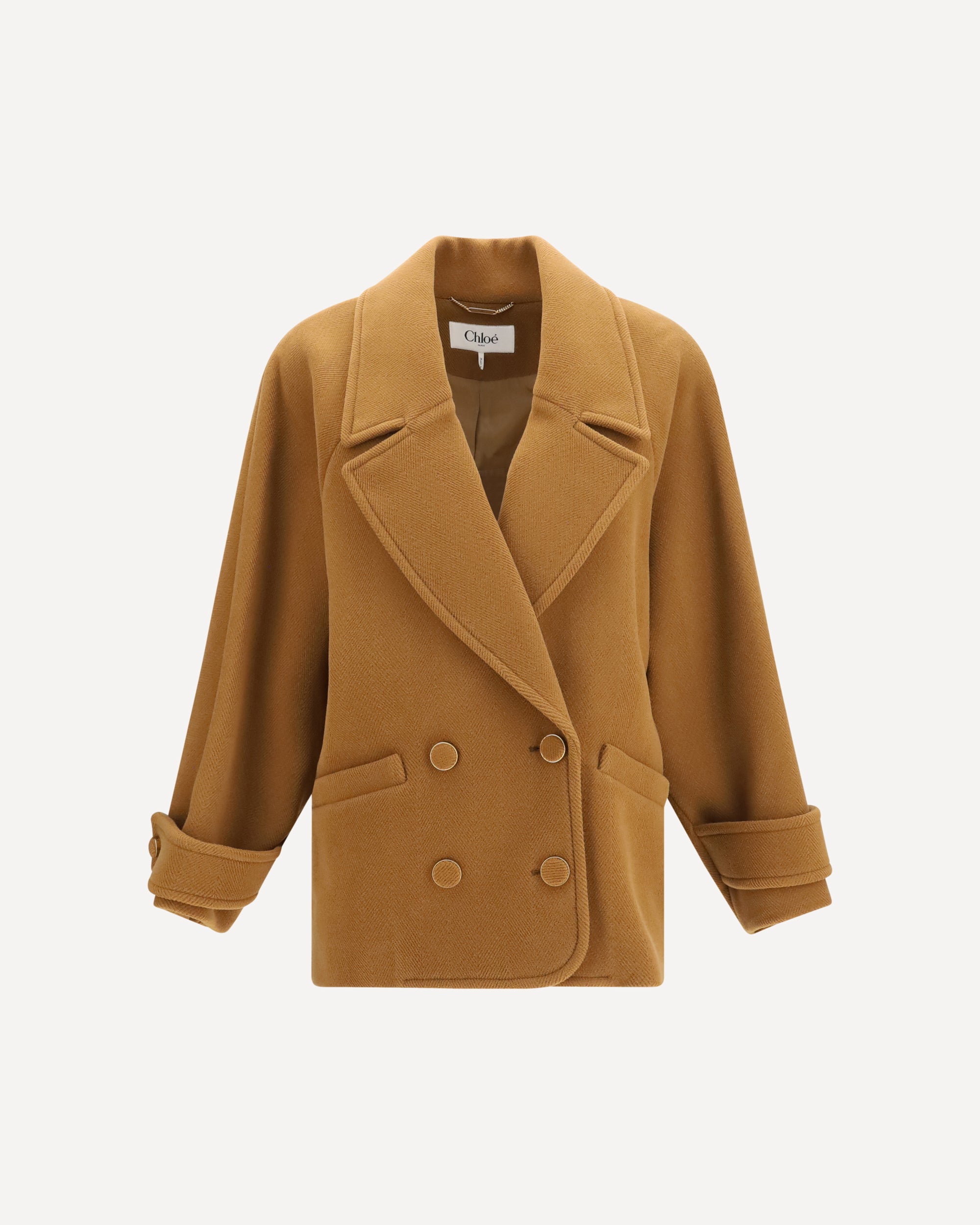 Chloé Double-breasted herringbone wool short Coat