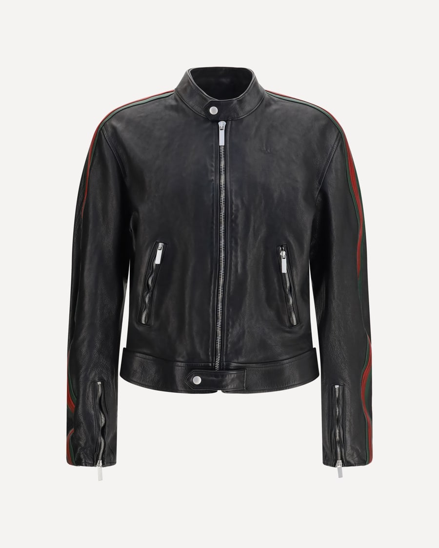 Gucci Buffalo leather Bomber with Web trim, view 3
