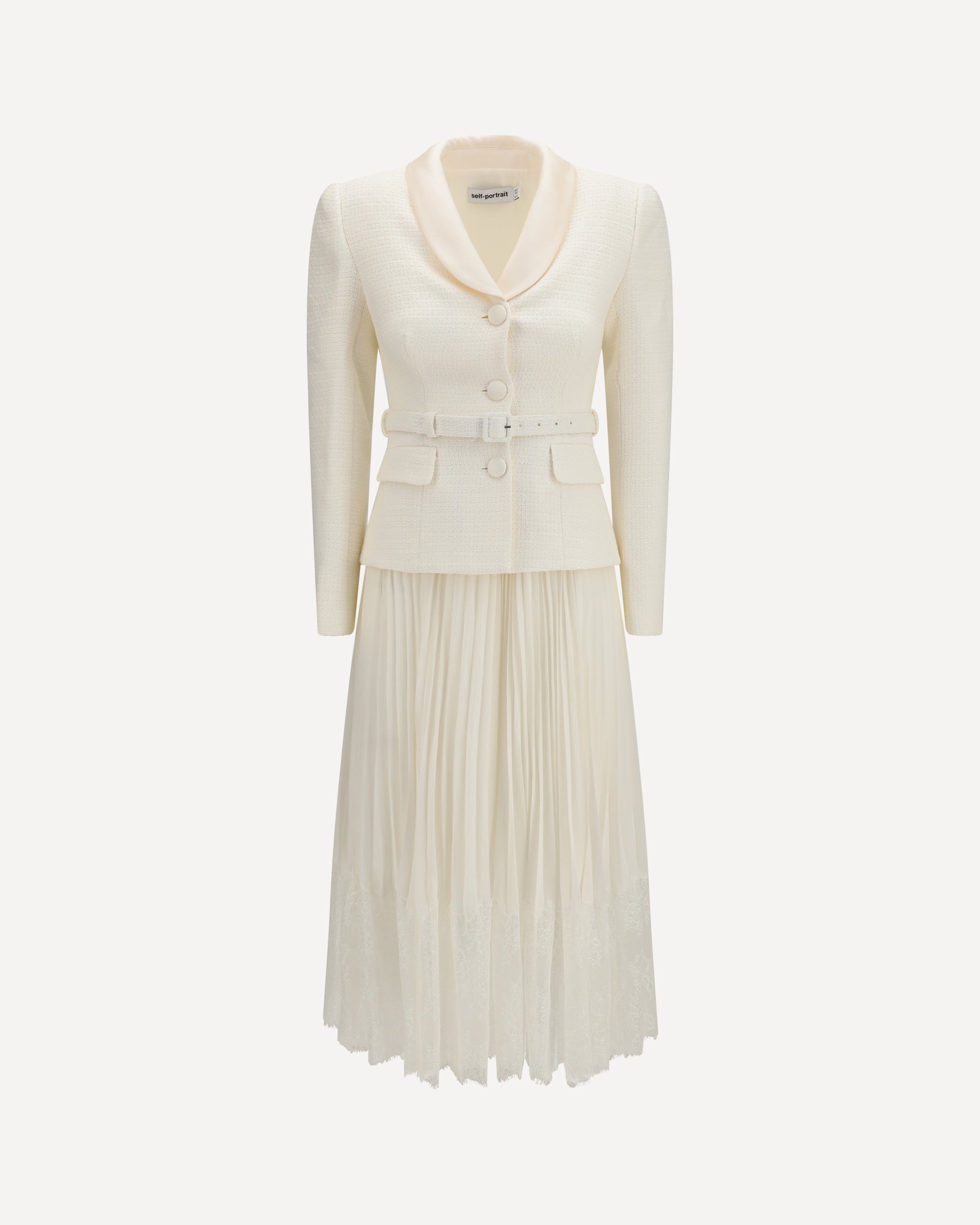self-portrait Bouclé midi Dress with shawl collar