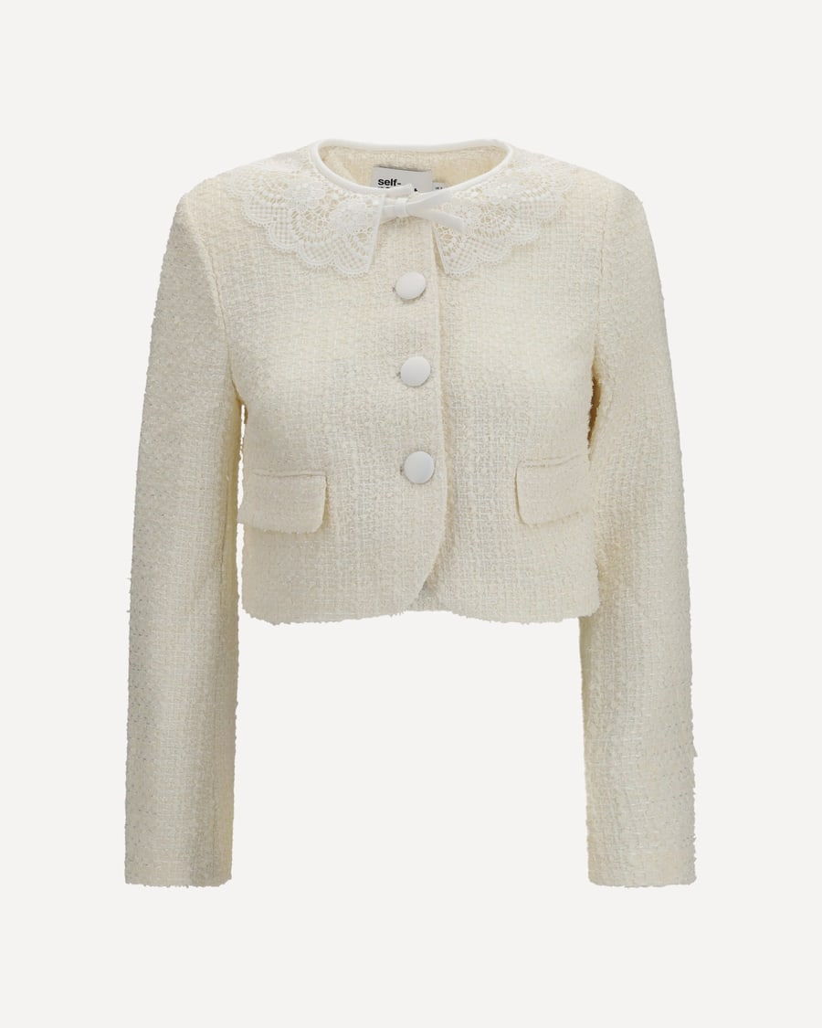 self-portrait Bouclé Jacket with lace collar