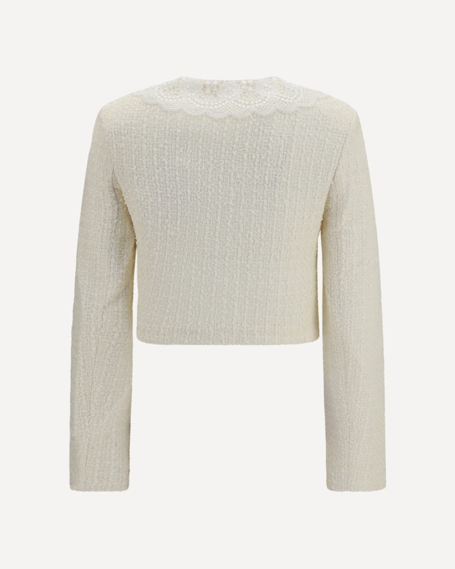 self-portrait Bouclé Jacket with lace collar, view 4