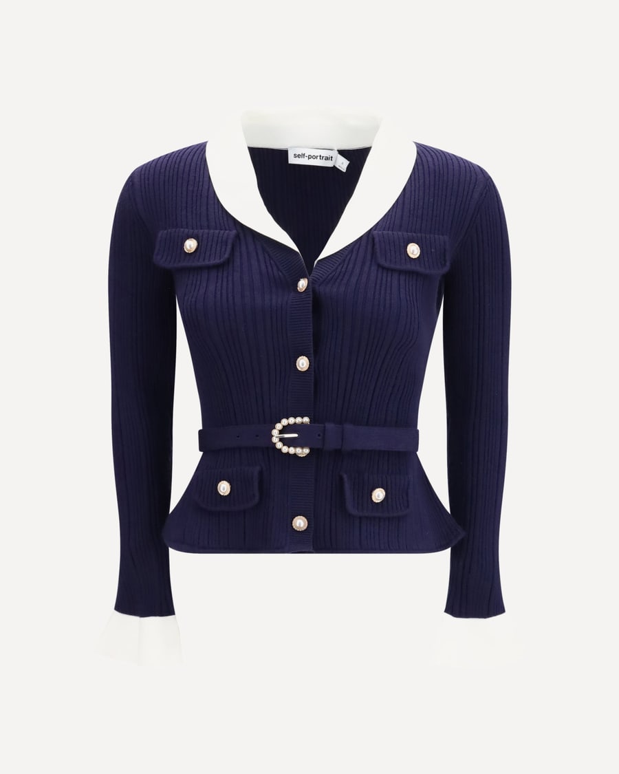 self-portrait Ribbed Cardigan