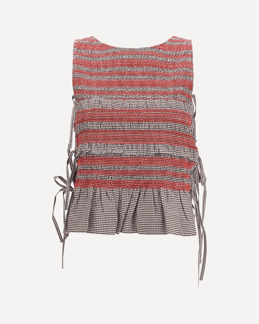 Ganni Elastic printed Top with ruching and side ties