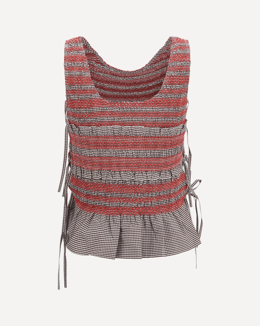 Ganni Elastic printed Top with ruching and side ties, view 2