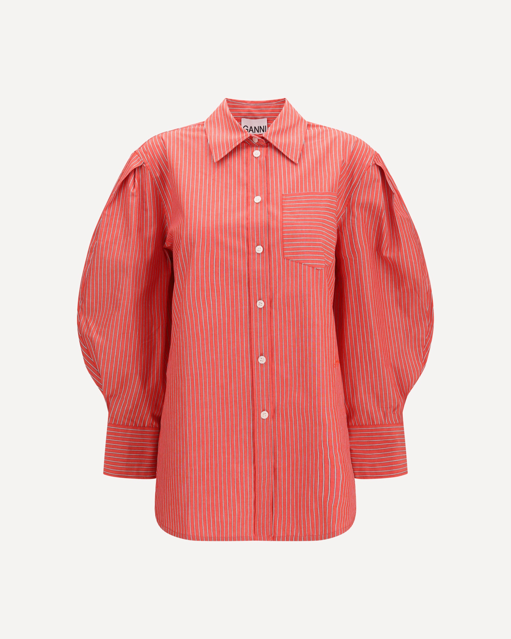 Ganni Striped cotton Shirt with balloon sleeves
