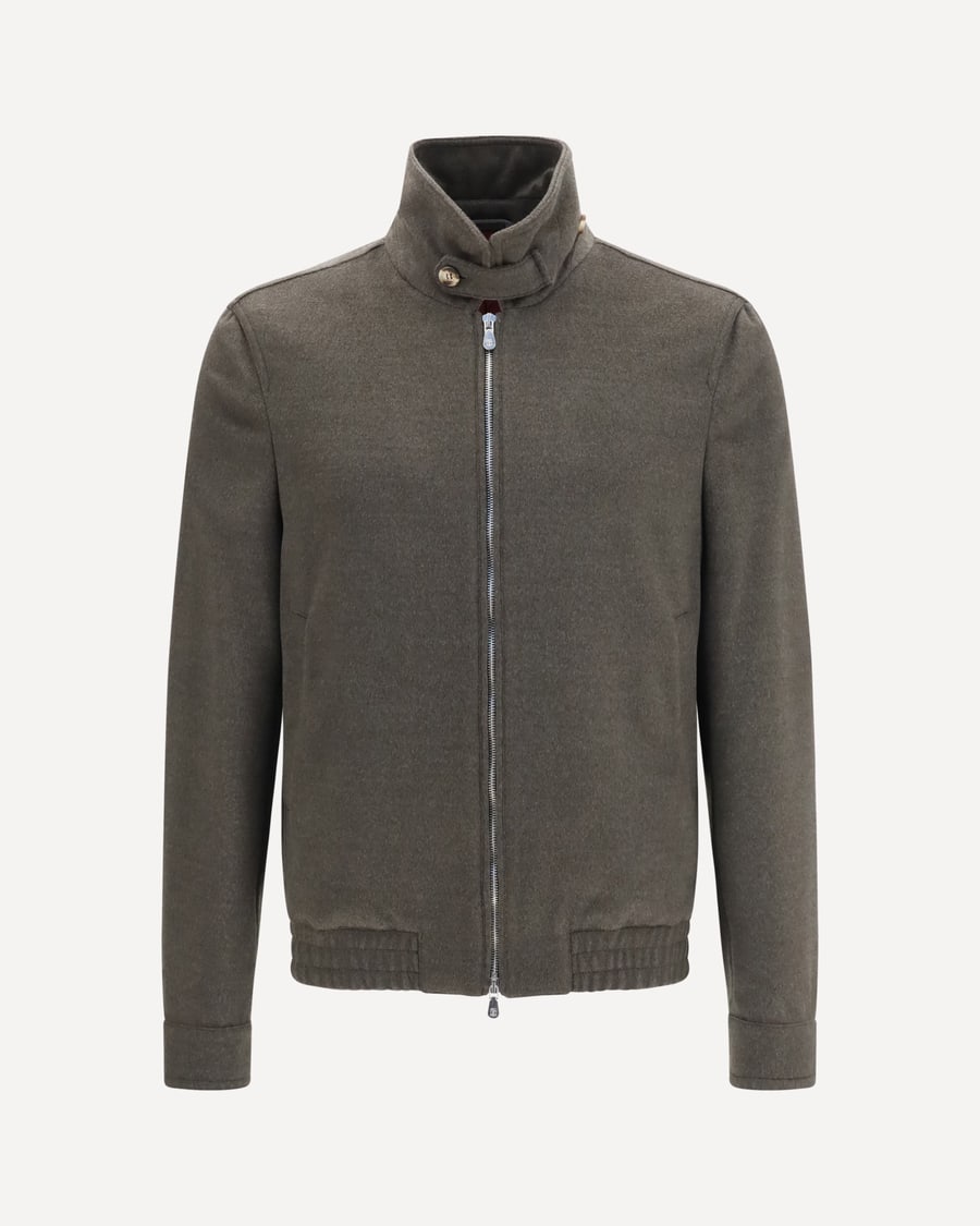 Brunello Cucinelli Wool zip Jacket with high collar, view 3