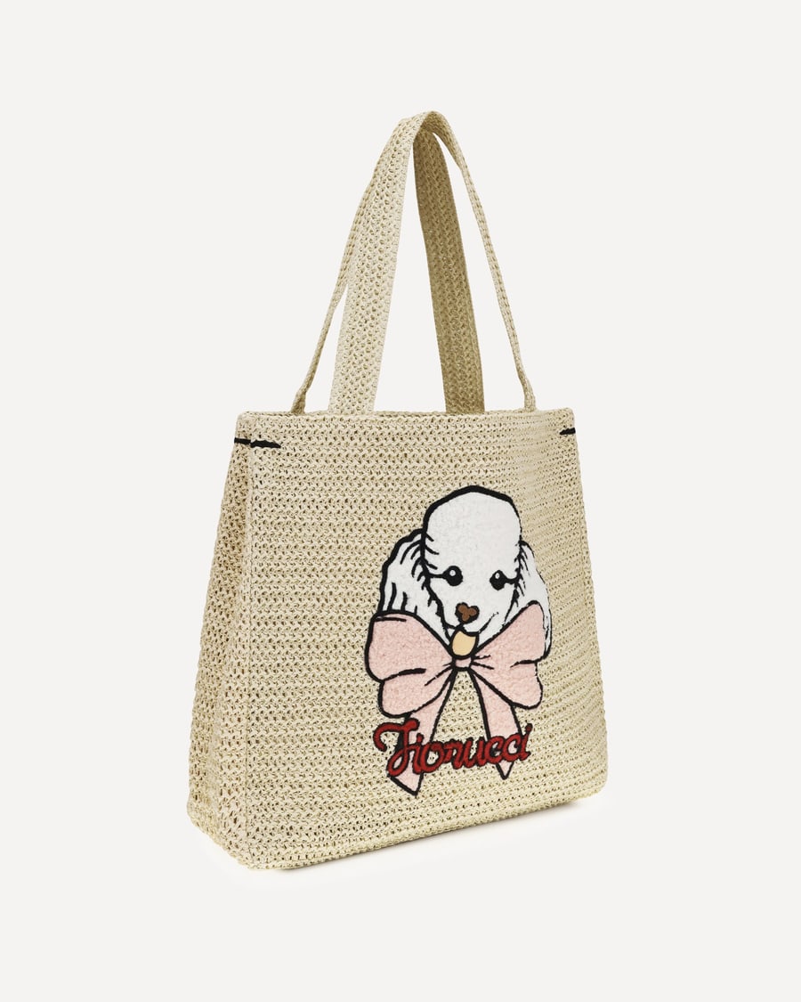 FIORUCCI Raffia Tote Bag with poodle, view 4