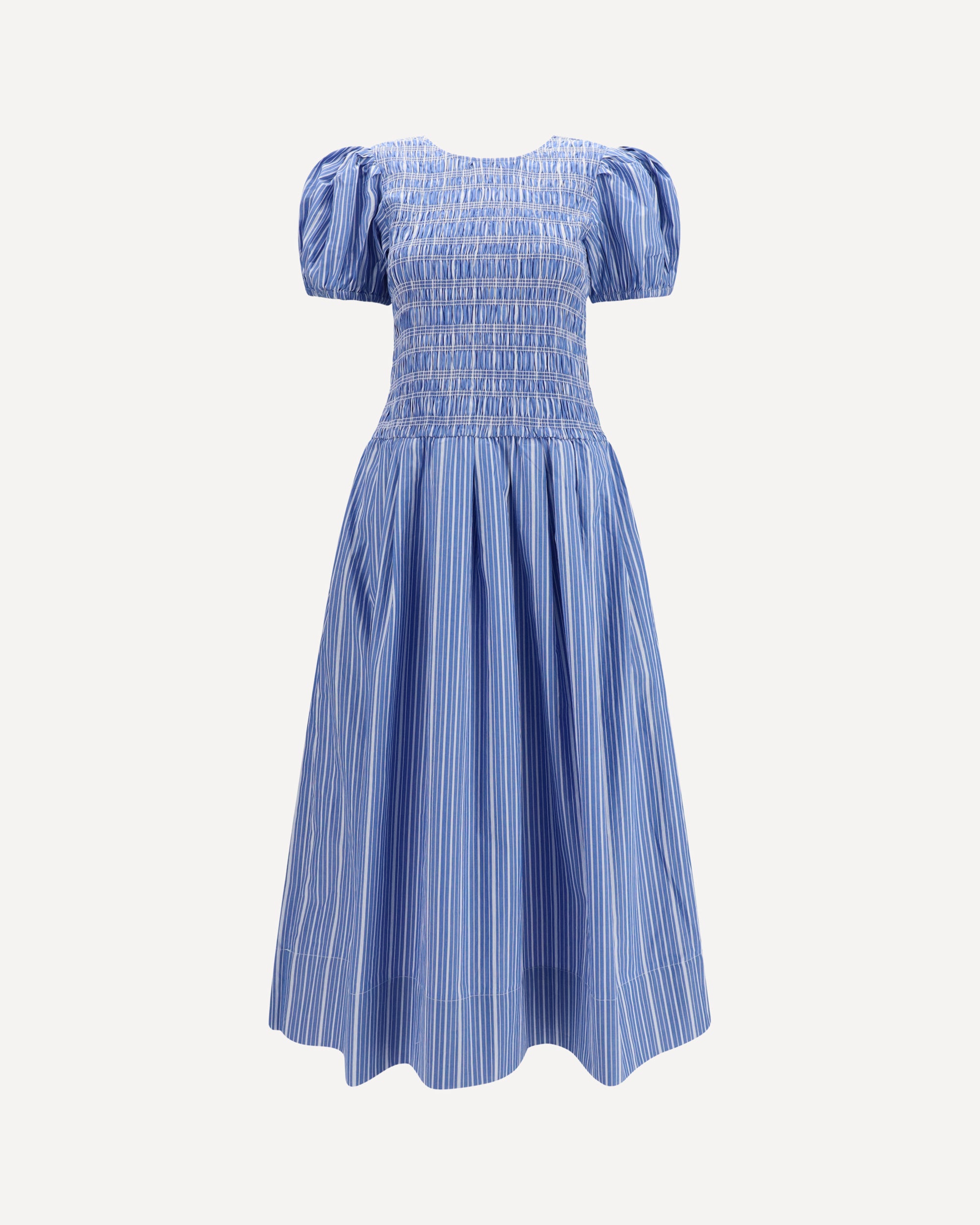 Ganni Striped cotton Dress with puff sleeves