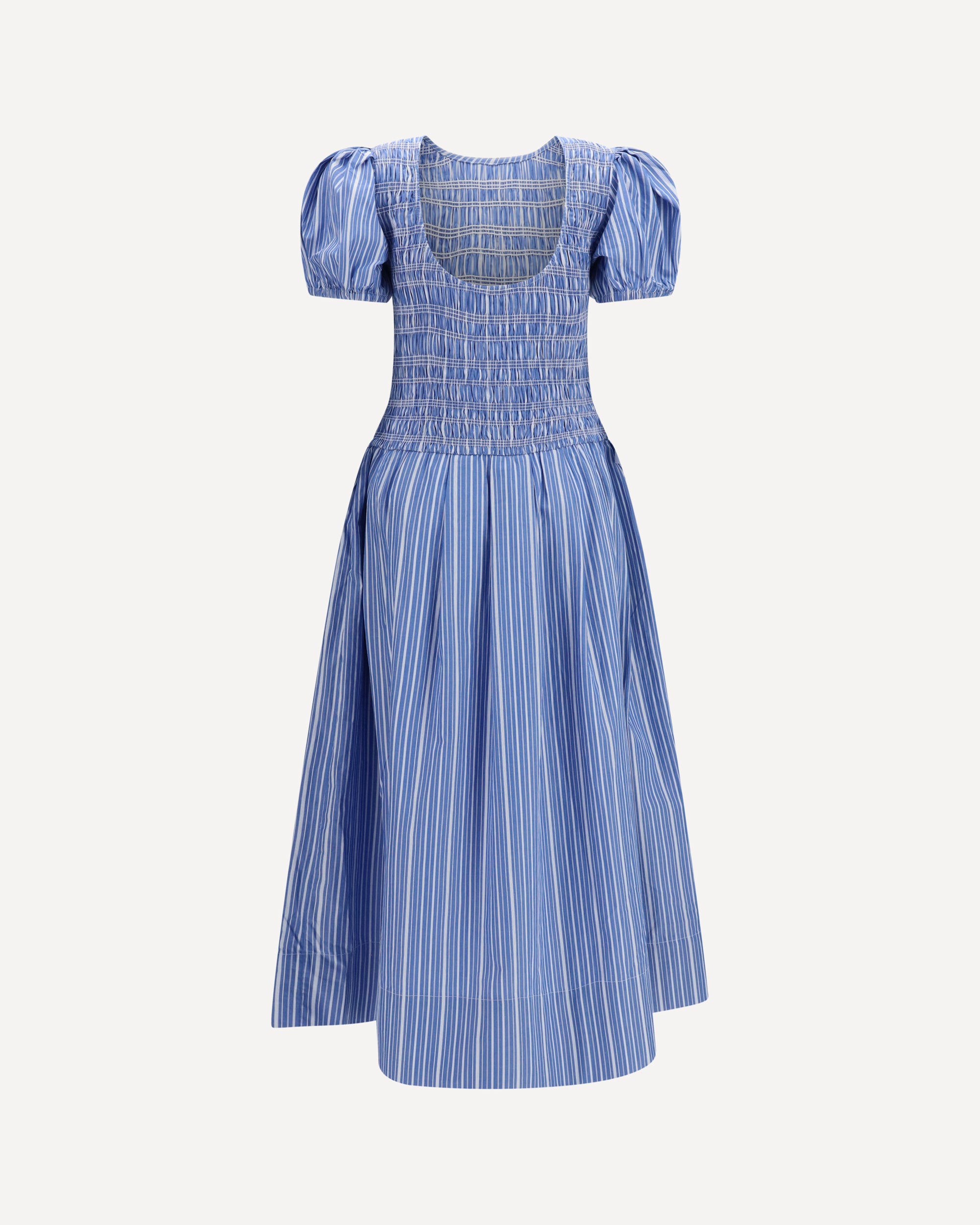 Ganni Striped cotton Dress with puff sleeves, view 2