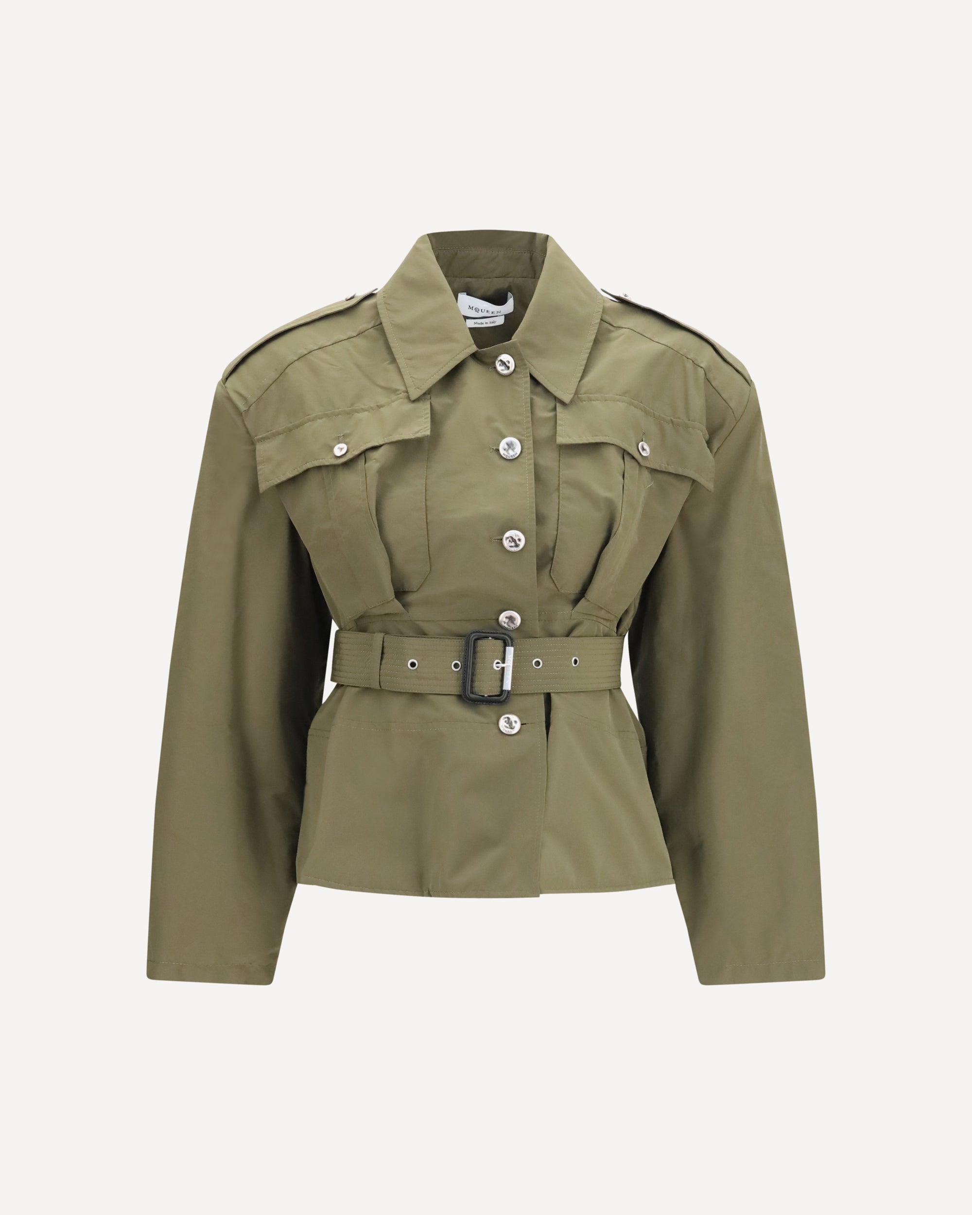 Alexander McQueen Cropped belted high-neck Jacket