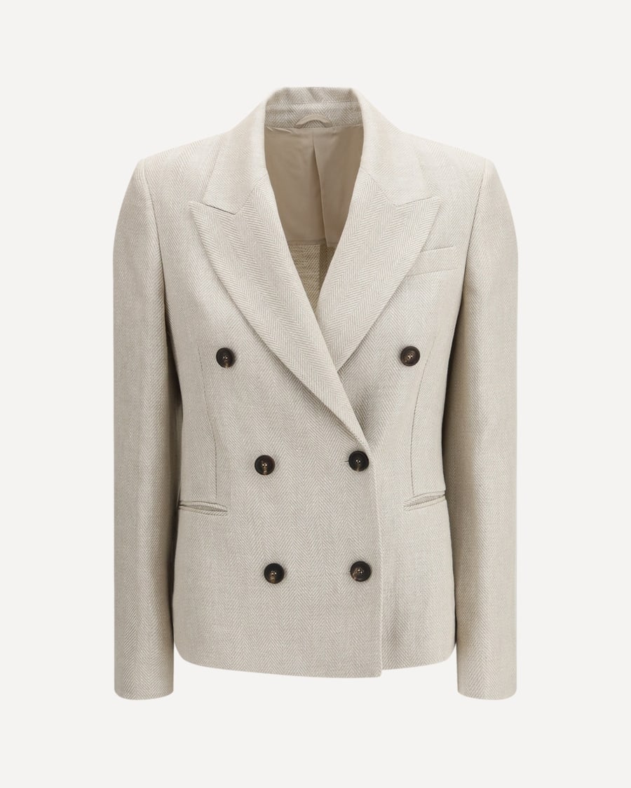 Brunello Cucinelli Button Herringbone Blazer