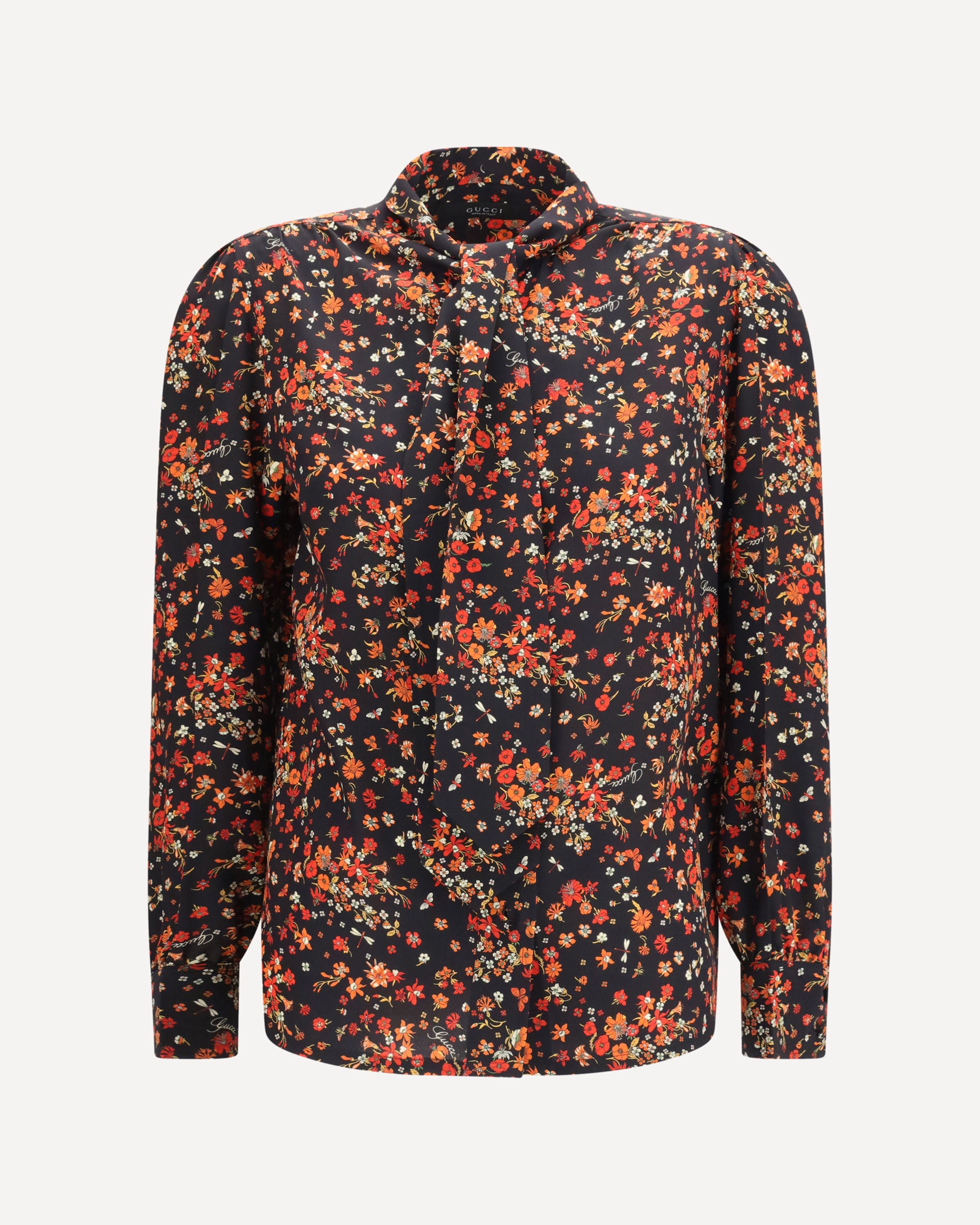 Gucci Silk Flora print Shirt with neck bow