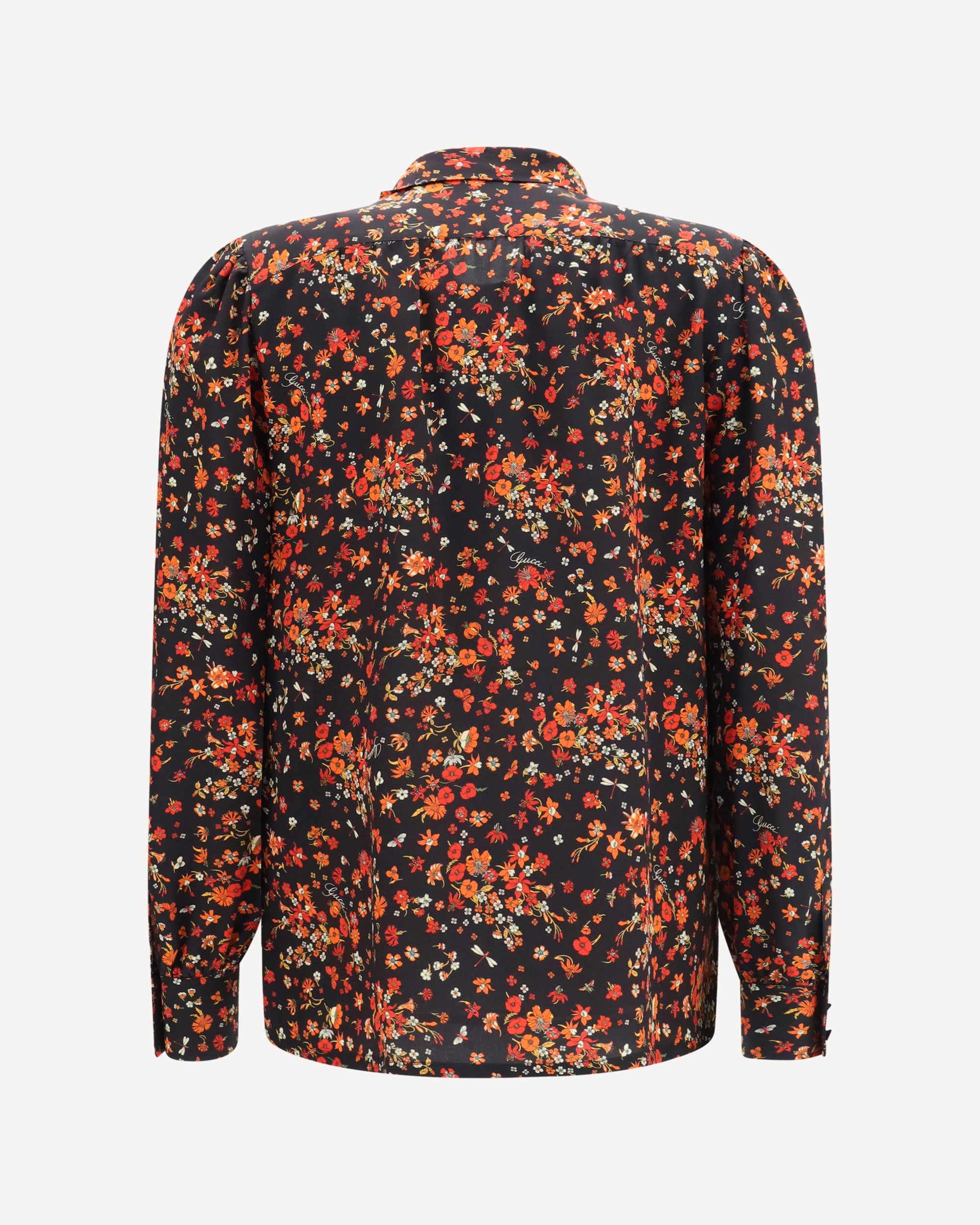 Gucci Silk Flora print Shirt with neck bow, view 2