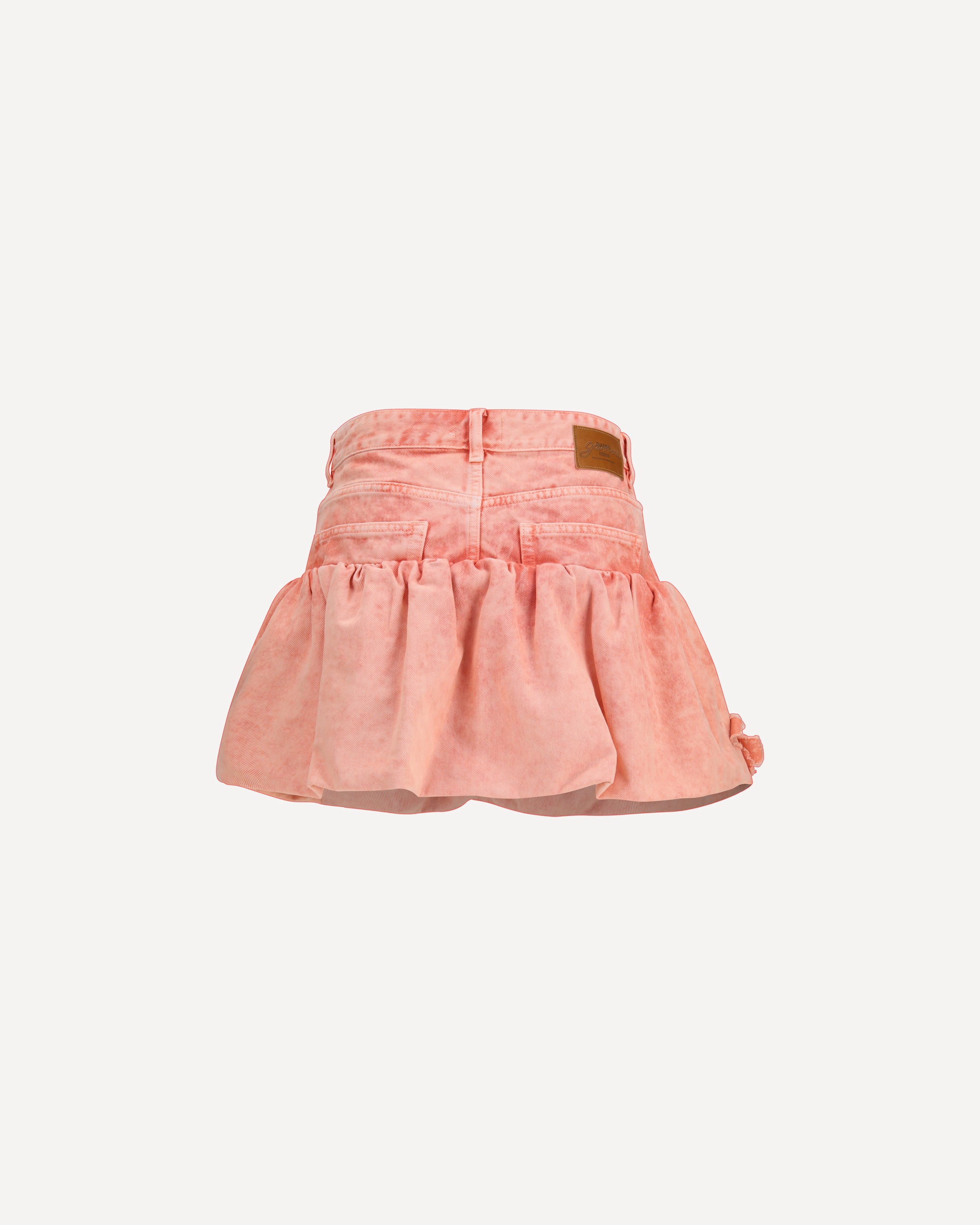 Ganni Mini Bubble Skirt in denim with appliqué roses, view 2