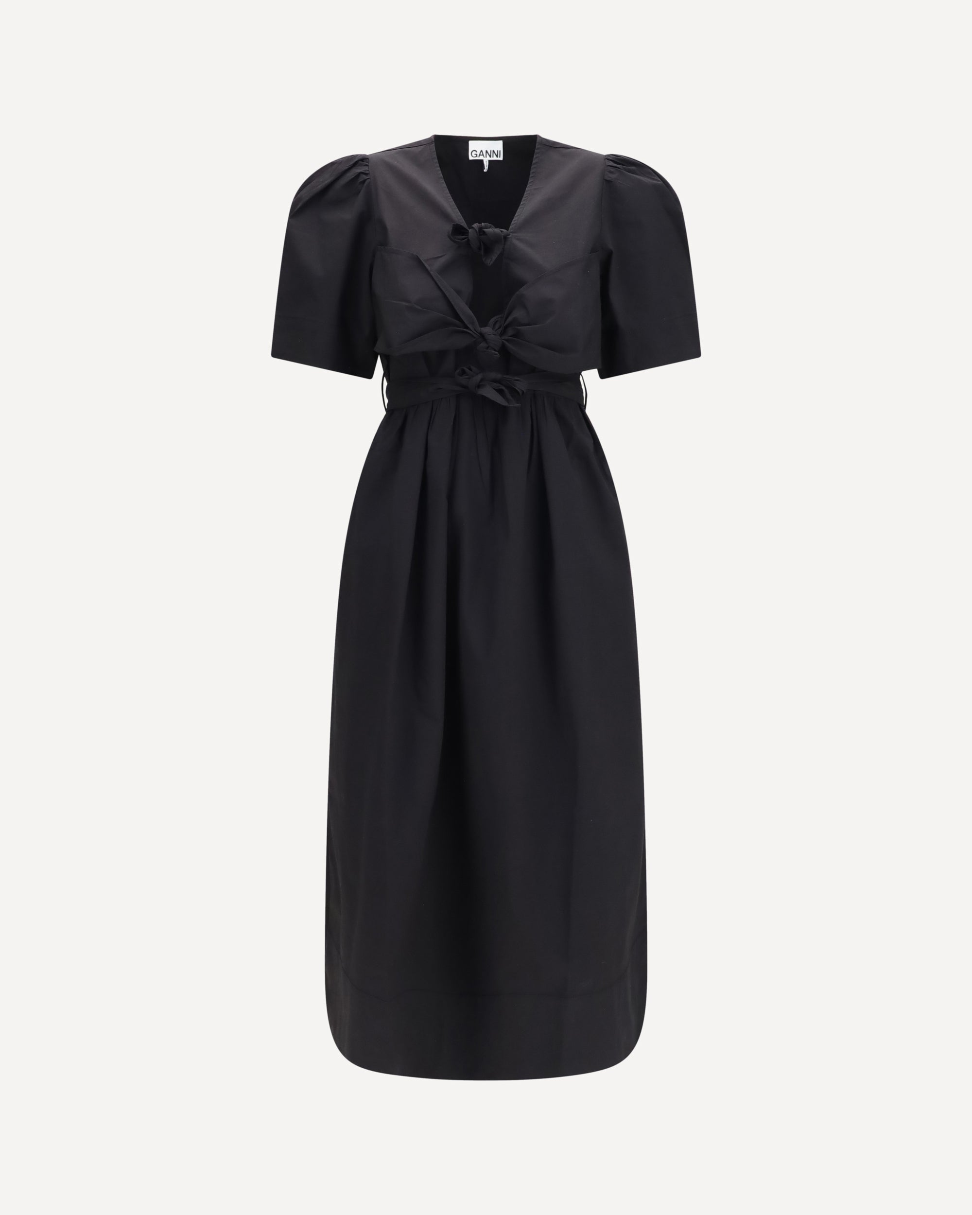 Ganni Midi Dress with bows and puff shoulders