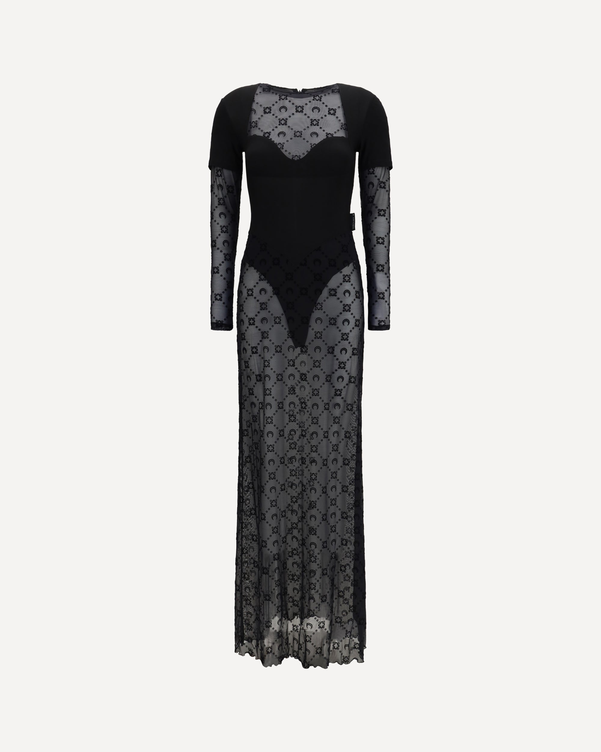 MARINE SERRE Layered long Dress in jersey and mesh